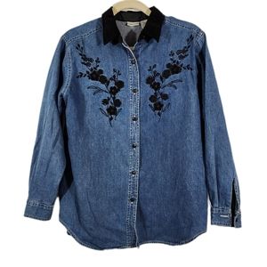 VINTAGE Denim Cabin Creek Embroidered Long Sleeve Top Size S